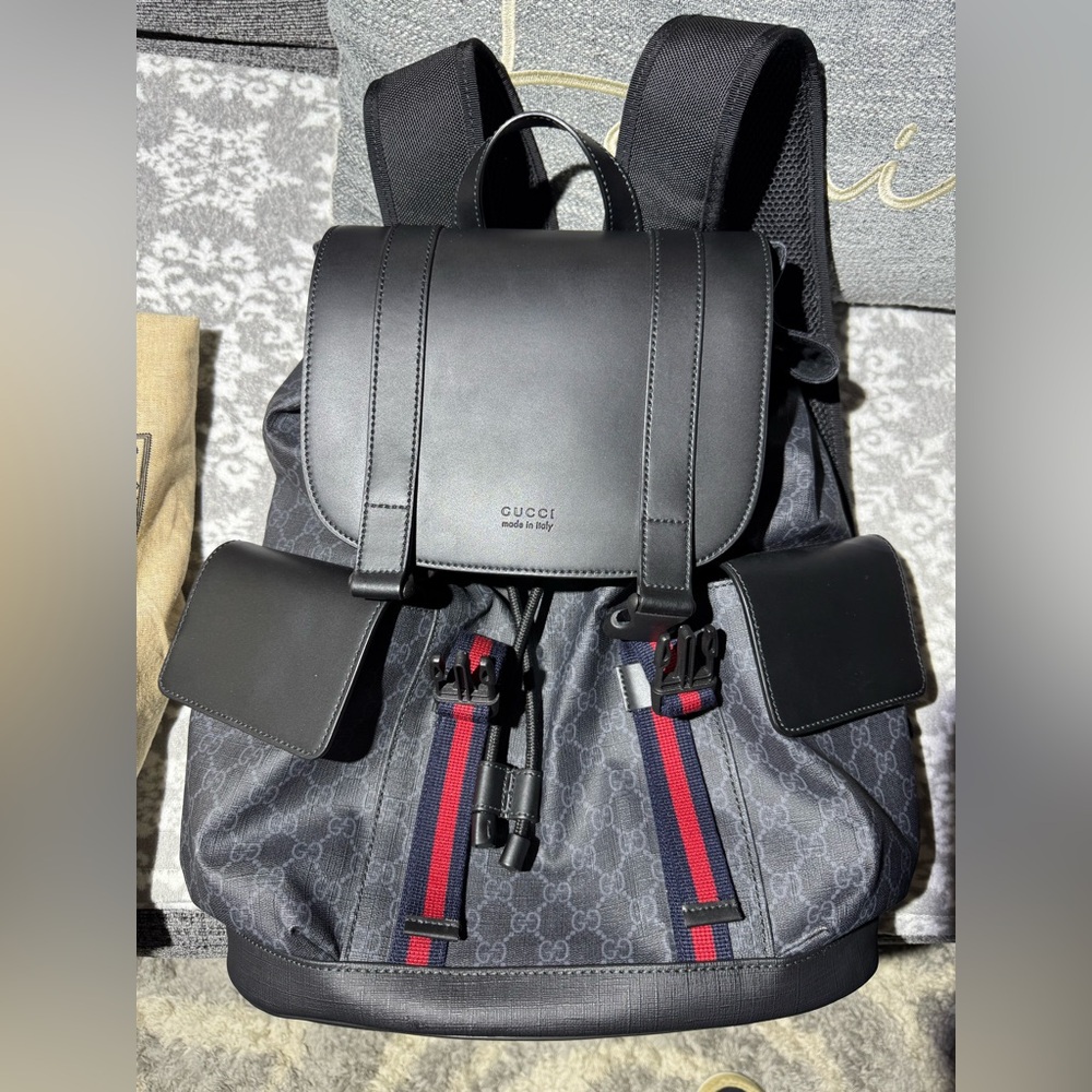 Gucci Black GG Supreme Backpack w/ Dust Bag